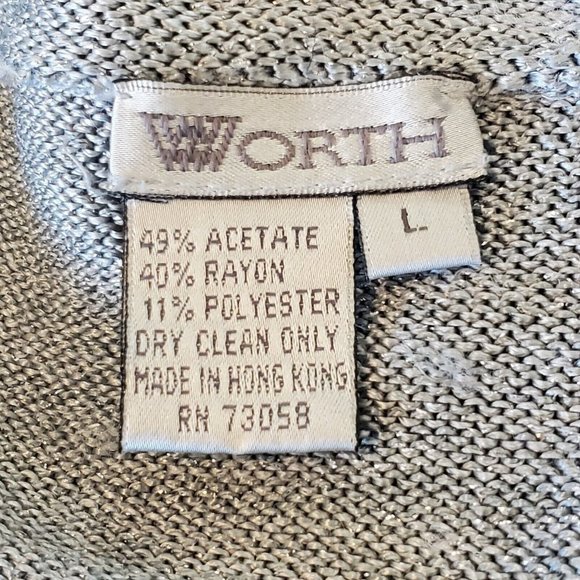Worth Silver Gray Cardigan Hip Length 1 Button Neutral Minimalist Holiday Large - Picture 7 of 7